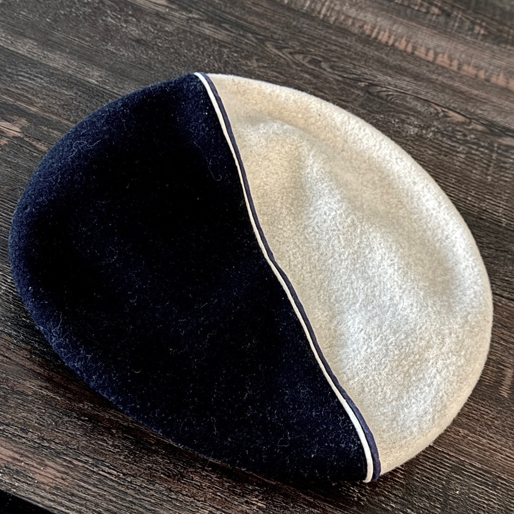 French Two-Tone (Black+Cream) Wool Beret